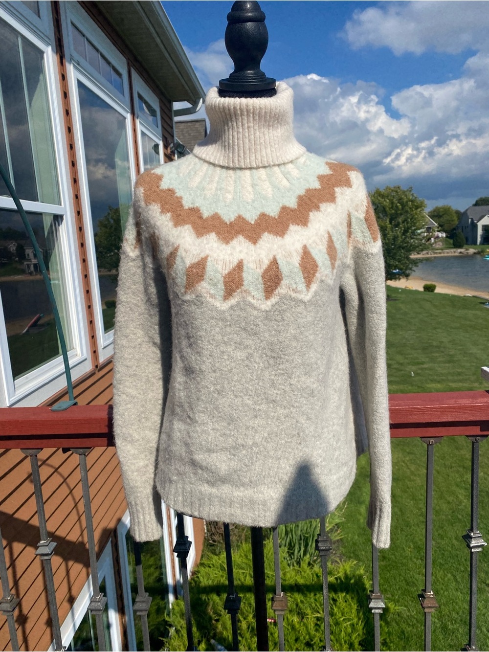 J.Crew Supersoft Fair Isle Turtleneck Sweater Womens XS Wool Alpaca Gray Nordic